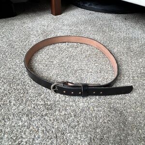 Classic Deep Brown Leather Belt with Large Rounded Silver Buckle